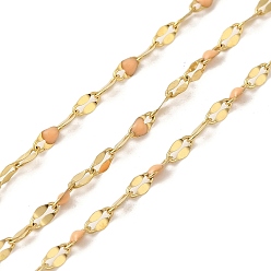 Коралловый Ионное покрытие (ip) 304 цепи из нержавеющей стали, Эмаль стиле, реальный 18 k позолоченный, пайки, с катушкой, полированный, коралл, 4x2x0.3 мм, около 32.81 футов (10 м) / рулон