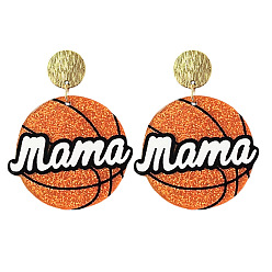 Basketball Акриловые серьги-подвески ко Дню матери, с блеском порошок, золотые, баскетбол, 50 мм