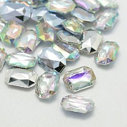 Clear AB Imitation Taiwan Acrylic Rhinestone Cabochons, Pointed Back & Faceted, Rectangle Octagon, AB Color, Clear AB, 25x18x7mm