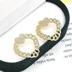 Настоящее золото 18K Серьги-гвоздики из латуни с микро-паве из прозрачного кубического циркония для женщин, без кадмия и без свинца, долговечный, подвеска в виде сердца с цепочкой, реальный 18 k позолоченный, 22x21 мм