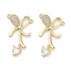 Настоящее золото 18K Покрытие стойки латунь проложить прозрачный кубический цирконий бант соединитель подвески, долговечный, без свинца и без кадмия, реальный 18 k позолоченный, 25x18x3 мм, отверстие : 1.4 мм