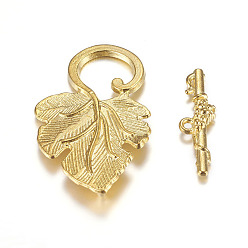 Золотой Застежка тоггл из сплава, без кадмия, без никеля и без свинца, лист, золотые, Тоггл : 36x22x4.5 мм, отверстие : 1.5 мм, бар: 24x7x4.5 mm