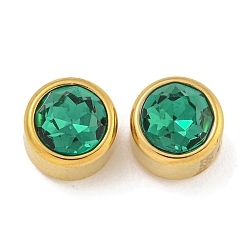 Морско-зеленый Ионное покрытие (ip) 304 нержавеющая сталь с k9 стеклянными бусинами со стразами, плоско-круглые, золотые, цвета морской волны, 8x6.5 мм, отверстие : 1.8 мм