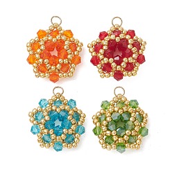 (52) Непрозрачная лаванда 4шт. 4 цвета имитируют австрийский хрустальный биконусный стеклянный подвесной светильник и подвеску из стекла с инкрустацией, цветочный шарм, с 304 нержавеющей стали, граненые, разноцветные, 22x20x7.5 мм, отверстие : 3 мм, 1 шт / цвет