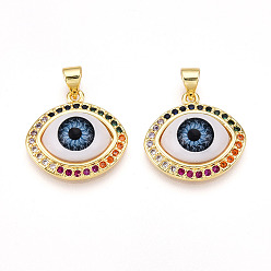 Разноцветный Подвески из латуни с микропаве из кубического циркония для женщин, глаз, cmолой, реальный 18 k позолоченный, красочный, 18.5~19x19~19.5x6 мм, отверстие : 3.5x5 мм