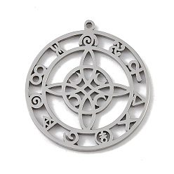 Нержавеющая Сталь Цвет Не тускнеющие 304 подвески из нержавеющей стали, лазерная резка, плоский круглый шарм с ведьминским узлом, цвет нержавеющей стали, 27x25x1 мм, отверстие : 1 мм