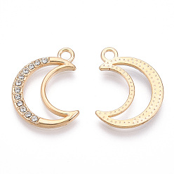 Light Gold Alloy Pendants, with Crystal Rhinestone, Cadmium Free & Lead Free, Crescent Moon Charms, Light Gold, 23x19x2mm, Hole: 2.2mm
