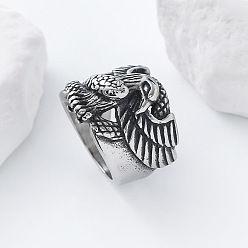 Нержавеющая Сталь Цвет 304 Кольца из нержавеющей стали в виде змеи с орлом для мужчин, цвет нержавеющей стали, размер США 11 (20.6 мм)