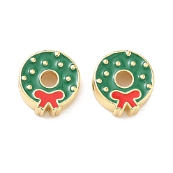 Цветок Рождественские латунные эмалевые бусины, без свинца и без кадмия, долговечный, реальный 18 k позолоченный, стойки покрытие, цветок, 14.5x14x5 мм, отверстие : 2 мм