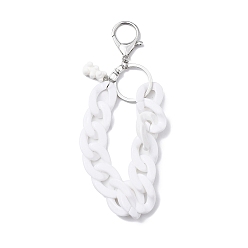 White Acrylic Curb Chain Keychain, with Resin Bear Charm and Alloy Split Key Rings, White, 17.7~18cm