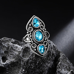 Античное Серебро Кольца для пальцев в стиле бохо из цинкового сплава с имитацией лунного камня/стразов в форме капли и овала, античное серебро, размер США 8 (18.1 мм)