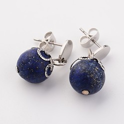 Ляпис-Лазурь Природные лазурит серьги стержня, с 304 компонентами ушных вкладышей из нержавеющей стали и металлическими деталями, 22 мм , штифт: 0.7 мм