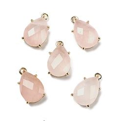 Розовый Кварц Ограненные подвески из натурального розового кварца, стойки с позолоченными латунными подвесками-каплями, 17x10x6 мм, отверстие : 1.5 мм