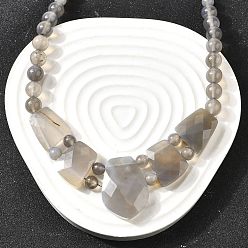 Серый агат Натуральный серый агат ограненный нагрудник градуированные бусины ожерелья для женщин, из нержавеющей стали застежками омаров, цвет нержавеющей стали, 19.09 дюйм (48.5 см)