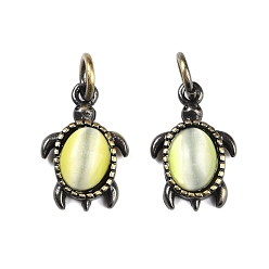 Желтый Латунные подвески, с кошачьим глазом и прыгающим кольцом, без свинца и без кадмия, античная бронза, Морская черепаха, желтые, 16x10.5x4 мм, отверстие : 3.5 мм