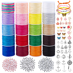 (52) Непрозрачная лаванда Наборы браслетов своими руками, в том числе шнур из полиэстера, Подвески из эмали и сплава, Акриловые бусины, разнообразные, разноцветные, 1 мм, около 32.81 ярдов (30 м) / комплект
