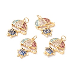 Настоящее золото 18K Латунные микро-паве красочные кубические циркониевые подвески, с целью перехода в кольце, долговечный, без свинца, без кадмии и без никеля, мальчик, реальный 18 k позолоченный, 24x18x3 мм, отверстие : 3.5 мм