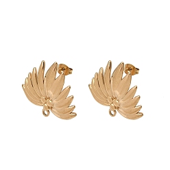 Real 18K Gold Plated 304 Stainless Steel Stud Earring Findings, Flower, Ion Plating(IP), Long-Lasting Plated, Real 18K Gold Plated, 24.5x27.5mm, Hole: 2mm, Pin: 0.7x11mm
