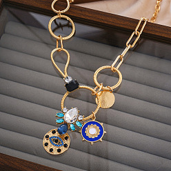 Evil Eye Ожерелья с подвесками из горного хрусталя, железа, сплава и стекла, золотые, злые глаза, 20.08 дюйм (51 см)