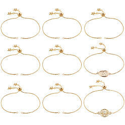 Real 18K Gold Plated 10Pcs 1MM Brass Box Chain Slider Bracelet Making, with Clear Cubic Zirconia Star Charms, Rack Plating, Long-Lasting Plated, Lead Free & Cadmium Free, Real 18K Gold Plated, 9.45 inch(24cm), Hole: 2mm