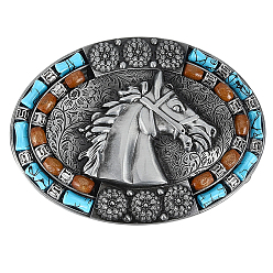 Античное Серебро Застежка для ремня из цинкового сплава, лошадь, античное серебро, 74x101x27 мм