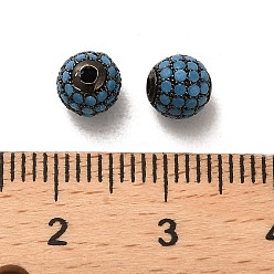 Темно-Голубой 925 бусины фианиты микропейв стерлингового серебра, круглые, металлический черный , глубокое синее небо, 6x5.5 мм, отверстие : 1.4 мм