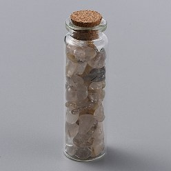 Rutilated Quartz Glass Wishing Bottle Pendant Decorations, with Natural Rutilated Quartz Chips Inside and Cork Stopper, 69.5~70.5x22mm