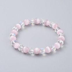 Pink (Jewelry Parties Factory Sale)Stretch Bracelets, with Cat Eye and Glass Beads, Pink, 2-1/8 inch(5.5cm)