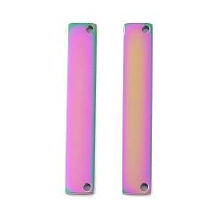 Rainbow Color Ионное покрытие (ip) 304 соединители звеньев из нержавеющей стали, пустая бирка с зеркальной полировкой, прямоугольные, Радуга цветов, 30x5x1.5 мм, отверстие : 1.2 мм