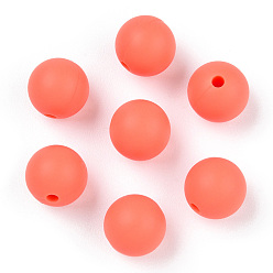Coral Food Grade Eco-Friendly Silicone Beads, Chewing Beads For Teethers, DIY Nursing Necklaces Making, Round, Coral, 8~10mm, Hole: 1~2mm