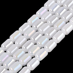 White Electroplate Imitation Jade Glass Beads Strands, Jujube, AB Color Plated, White, 6x4mm, Hole: 0.6~0.8mm, about 59~62pcs/strand, 14.37~15.16 inch(36.5~38.5cm)