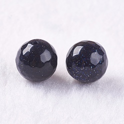Blue Goldstone Synthetic Blue Goldstone Beads, Half Drilled, Round, Faceted, 10mm, Hole: 1.2mm