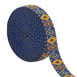 Синий Полиэфирные ленты в этническом стиле с ромбовидным узором, жаккардовая лента, аксессуары для одежды, синие, 1 дюйм (25 мм), около 5.00 ярдов (4.57 м) / шт