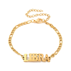 Весы Созвездие 202 браслеты-цепочки figaro из нержавеющей стали для женщин и мужчин, золотые, Весы, 6-1/4 дюйм (16 см), Кулон : 8x27.5x1.5 мм