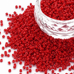 Rot Glaszylinderperlen, Perlen, Backen Farbe, Rundloch, rot, 1.5~2x1~2 mm, Bohrung: 0.8 mm, ca. 45000 Stk. / Beutel, ungefähr 1Pfund/Beutel