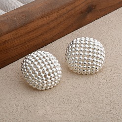 Посеребрённый Полые полукруглые латунные серьги-гвоздики, 925 серебро покрытием, 25.5x24.5 мм