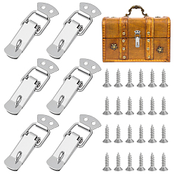 Нержавеющая Сталь Цвет 6 сумки 304 застежки-замки из нержавеющей стали, металлические защелки для коробок, цвет нержавеющей стали, 60x24.5x11 мм, отверстия : 4 mm и 5 мм