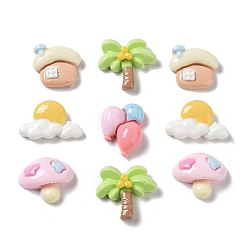 (52) Непрозрачная лаванда Непрозрачные кабошоны из смолы, кокосовая пальма, грибы и дом, разнообразные, разноцветные, 11.5~15x12~18.5x4~5.5 мм