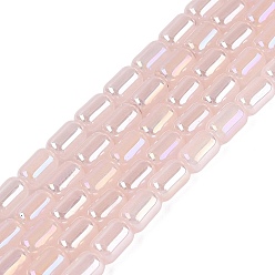 Pink Electroplate Imitation Jade Glass Beads Strands, Jujube, AB Color Plated, Pink, 6x4mm, Hole: 0.6~0.8mm, about 59~62pcs/strand, 14.37~15.16 inch(36.5~38.5cm)