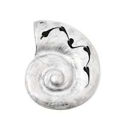 Blanco 304 acero inoxidable con colgantes esmaltados, dijes con forma de concha de nautilo, color acero inoxidable, blanco, 45x35x5 mm, agujero: 1.6 mm