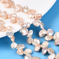 Персиковый Слойка Натуральный жемчуг в стиле барокко кеши, Petaline, Топ пробуренной, розовые, 7~11.5x6.5~9x3~7 мм, отверстие : 0.5 мм, около 66~70 шт / нитка, 14.96~15.35 дюйм (38~39 см)