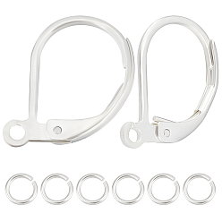 Посеребрённый 50 шт. латунные серьги с рычагом, с горизонтальными петлями и соединительными кольцами 50шт., 925 серебро покрытием, 15.6x10x2 мм, отверстие : 1.4 мм, штифты : 0.8 мм