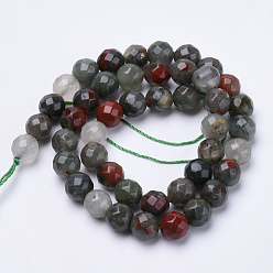 Bloodstone Natural African Bloodstone Beads Strands, Heliotrope Stone Beads, Faceted, Round, 6mm, Hole: 1mm, about 62pcs/strand, 15.3 inch