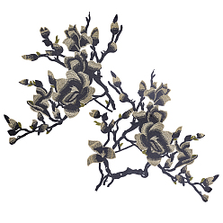 Olive Polyseterapplikation, Ornament Zubehör, Blume, Olive, 365~480x260~460x0.8 mm