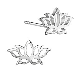 Platino Pendientes de plata de primera ley con baño de rodio, loto, Platino, 925 mm