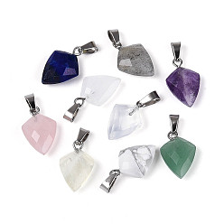 Смешанные камни Природные и синтетические смешанные каменные подвески, гранёные подвески в виде стрел, с защелкой из нержавеющей стали на поручнях, цвет нержавеющей стали, 17~19x10.5~11.5x5~6 мм, отверстие : 5.5x3 мм