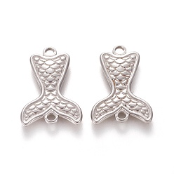 Stainless Steel Color Tarnish Resistant 304 Stainless Steel Links, Mermaid Tail Shape, Stainless Steel Color, 22x15x1.5mm, Hole: 1.8mm