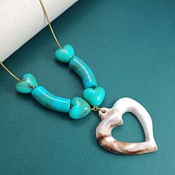Turquesa Oscura Colgante de corazón acrílico 304 Collares de cadena redonda de acero inoxidable con forma de serpiente, dorado, turquesa oscuro, 17.72 pulgada (45 cm)