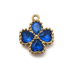 Синий 304 подвески из нержавеющей стали, с кубического циркония, клевер амулеты, ионное покрытие (ip), золотые, синие, 13.5x11.5x3 мм, отверстие : 1.2 мм