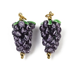 Винограды 304 нержавеющая сталь с подвесками ручной работы в технике лэмпворк, фруктовые темы, с целью перехода в кольце, винограды, 29x15x14 мм, отверстие : 4.5 мм